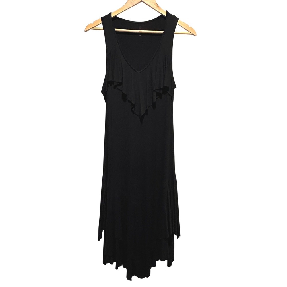 XCVI Tank Dress Womens Medium Black Asymmetrical Ruffle Hem Whimsigoth Lagenlook